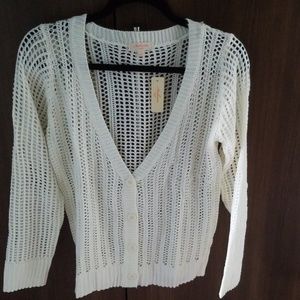 Ambiance Crochet V Neck White Cardigan New Size L